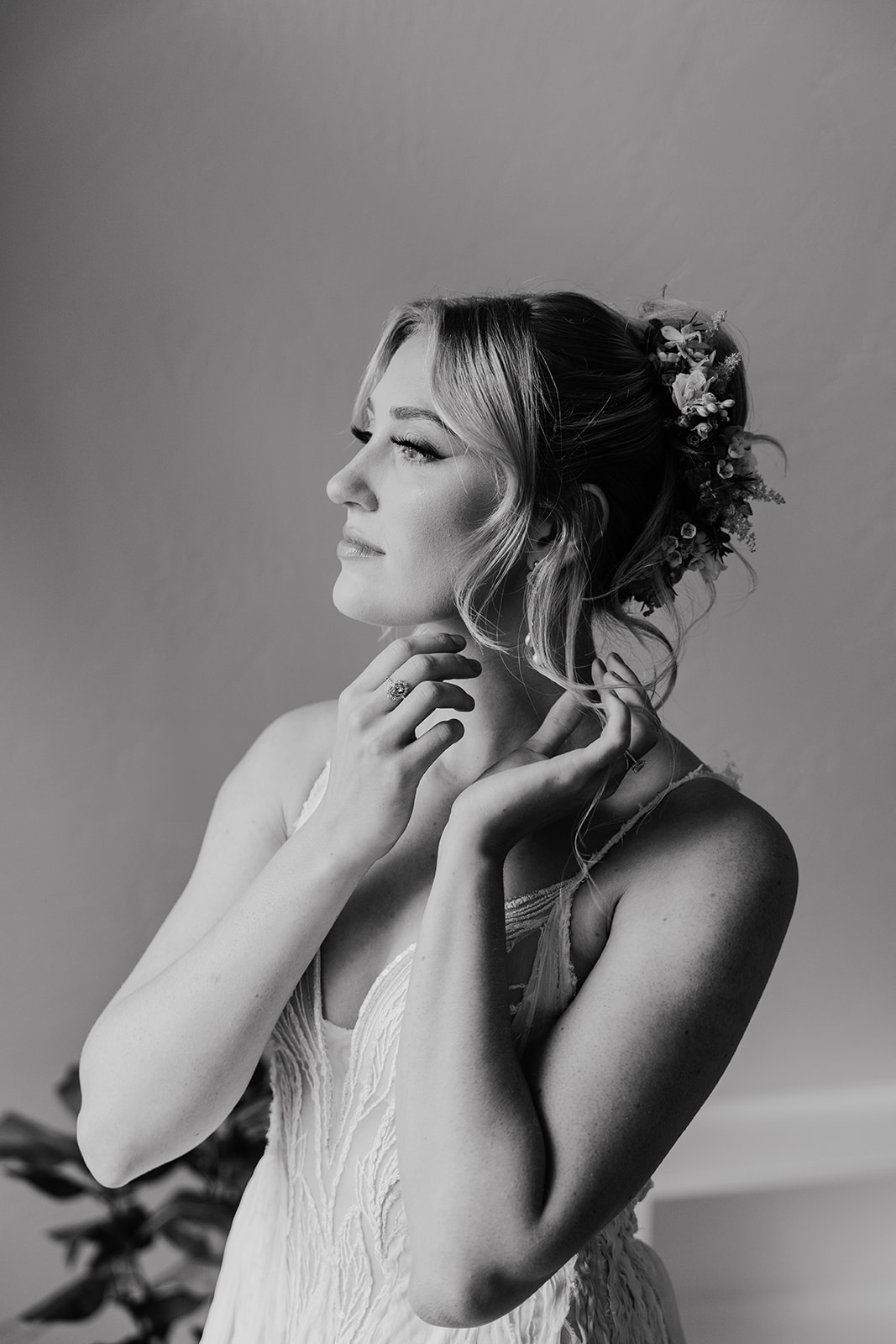 Black and white bridal portraits from an intimate Alaska elopement