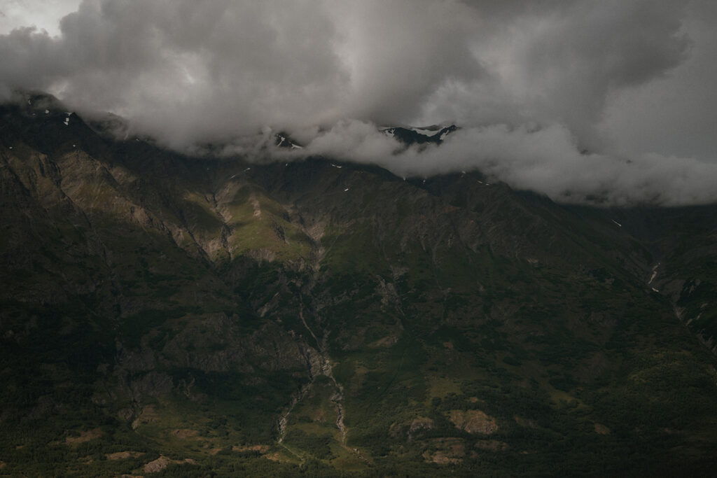 Views from a helicopter from an Alaska helicopter elopement