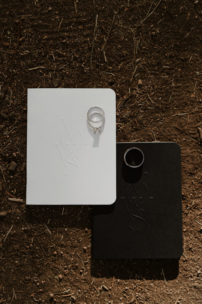 His and her vows book detail shot from a Breckenridge elopement in the mountains