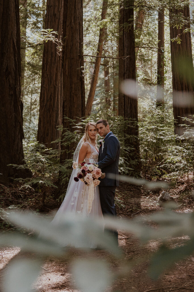 Bride and grooms redwood Big Sur elopement portraits