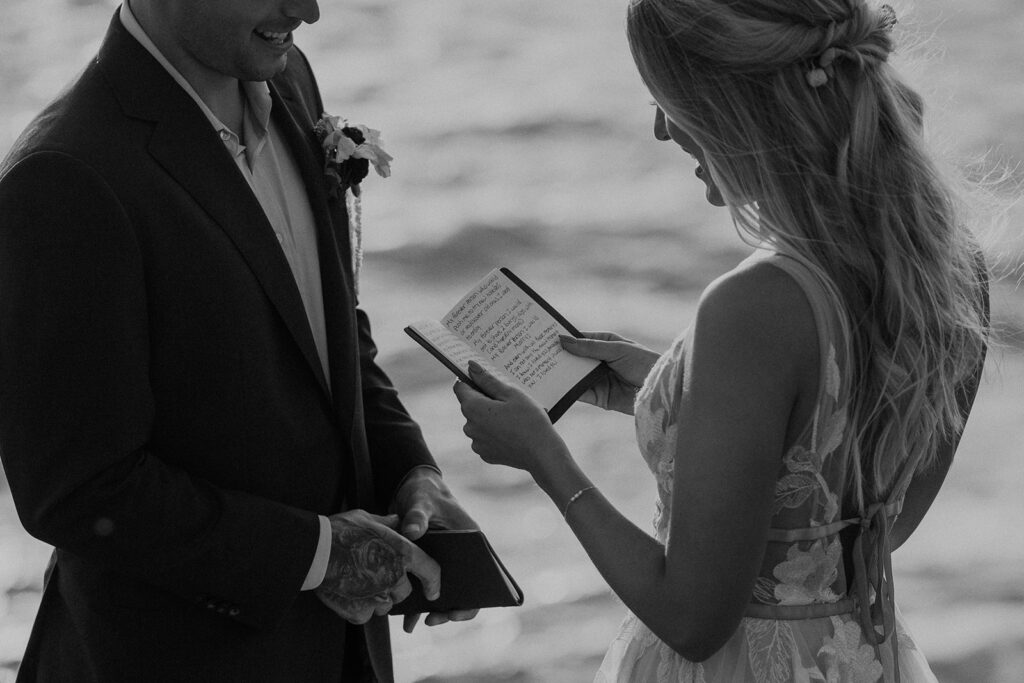 Bride reading her vows to her groom