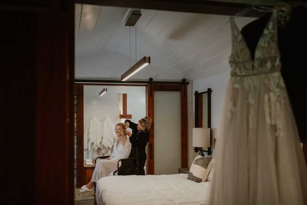 Bride getting ready for her Glen Oaks Big Sur elopement