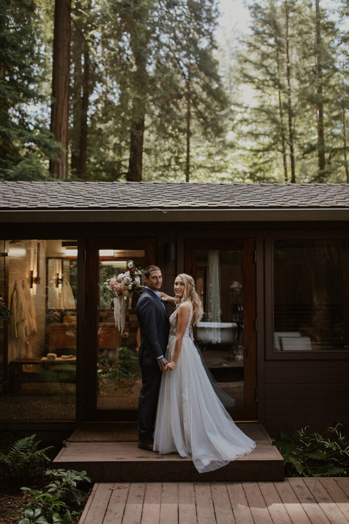 Bride and grooms outdoor portraits at Glen Oaks in Big Sur, California