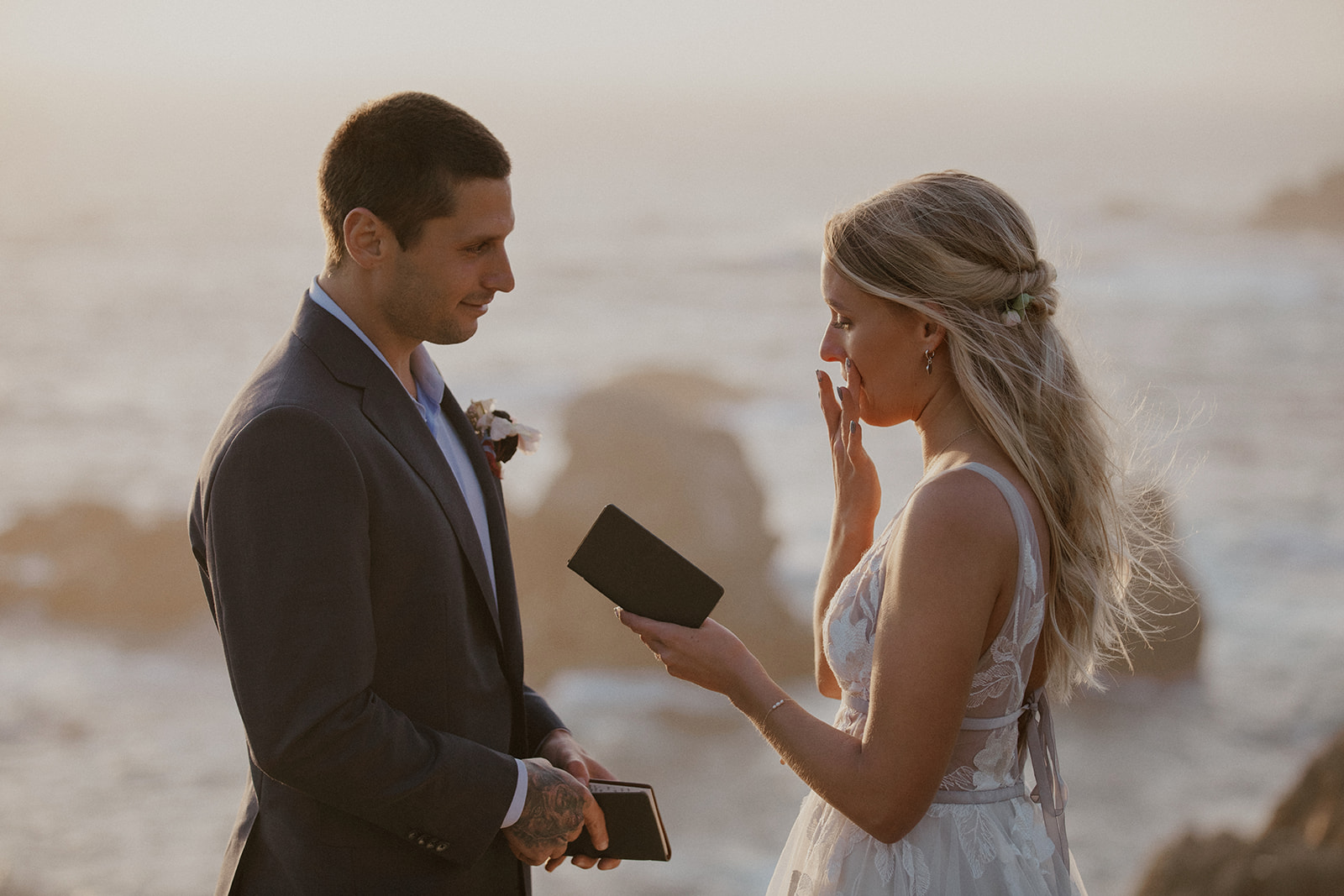Bride getting emotional during their Big Sur elopement
