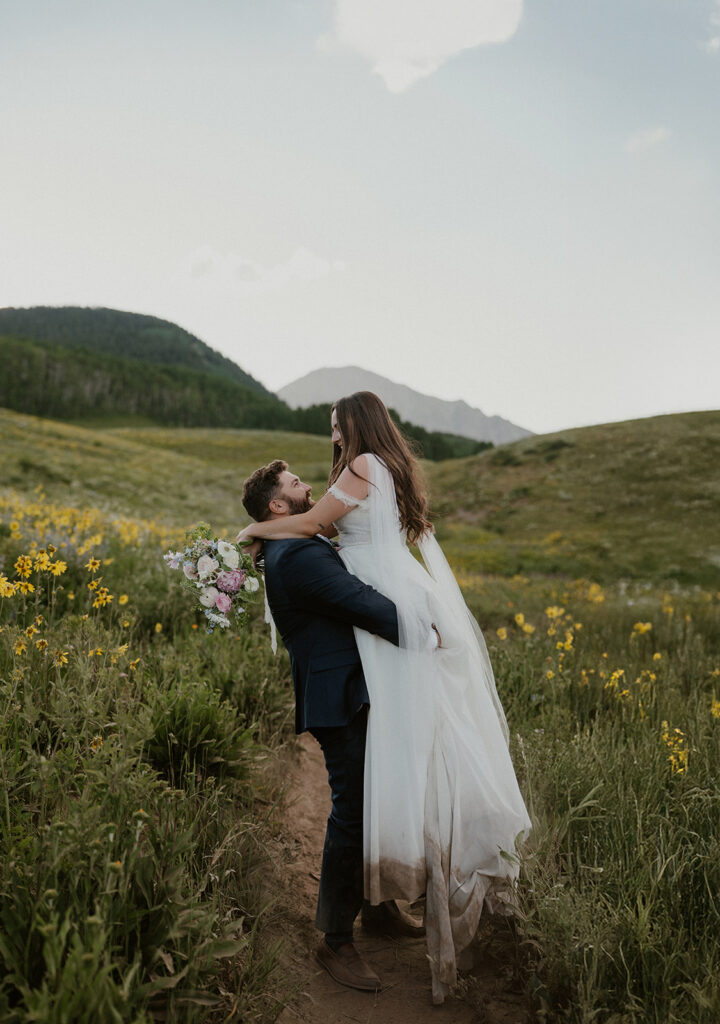 Wildflower elopement photos in Crested Butte, Colorado