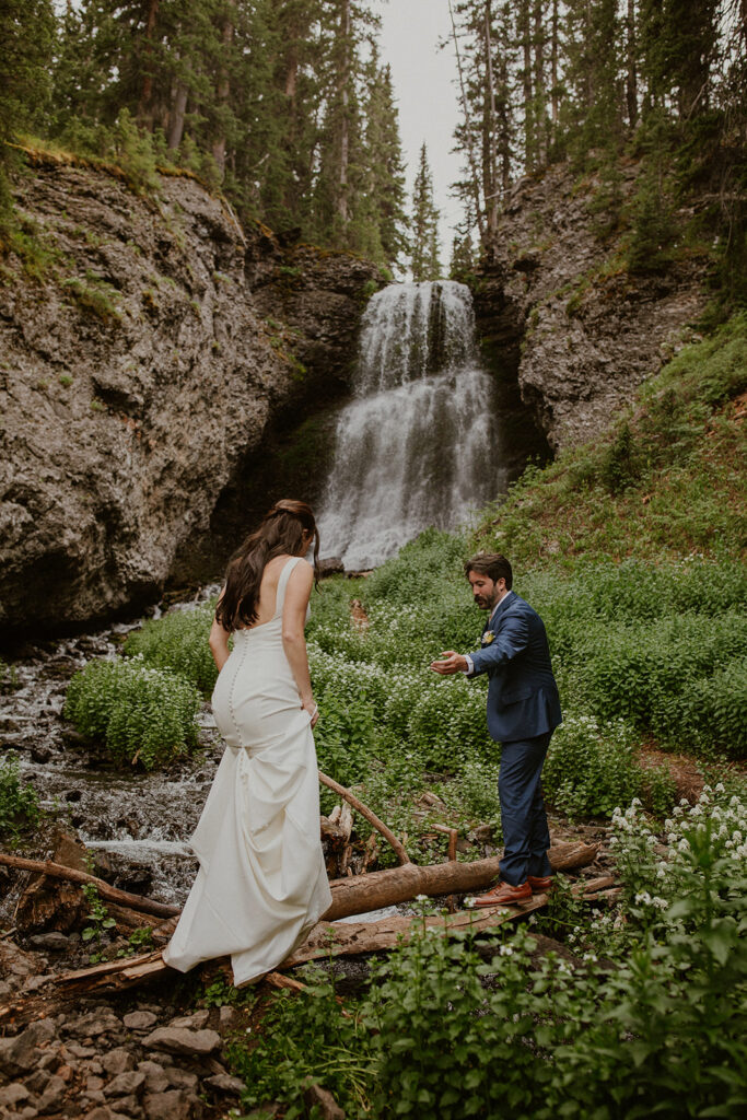 Waterfall elopement pictures in Colorado