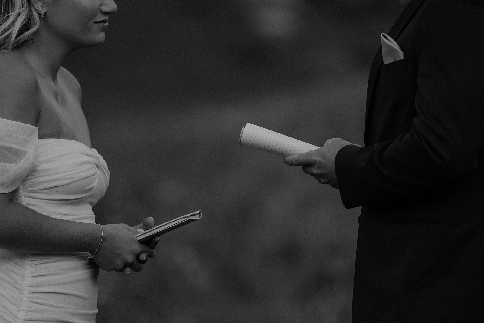 Bride and groom exchanging vows in the mountains