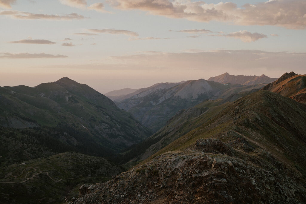 Wide shot of the San Juan mountains during the evening