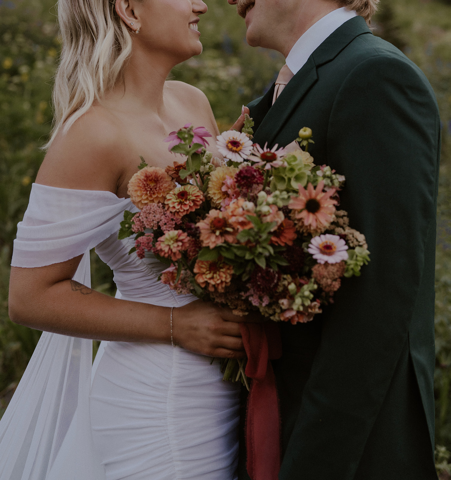 Close up shot of a bride and groom during their Colorado elopement
