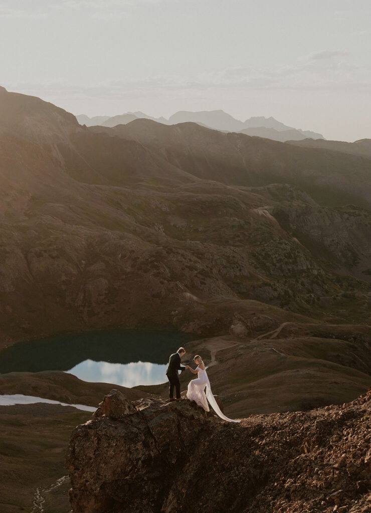 Bride and grooms golden hour San Juan mountains elopement in Colorado 