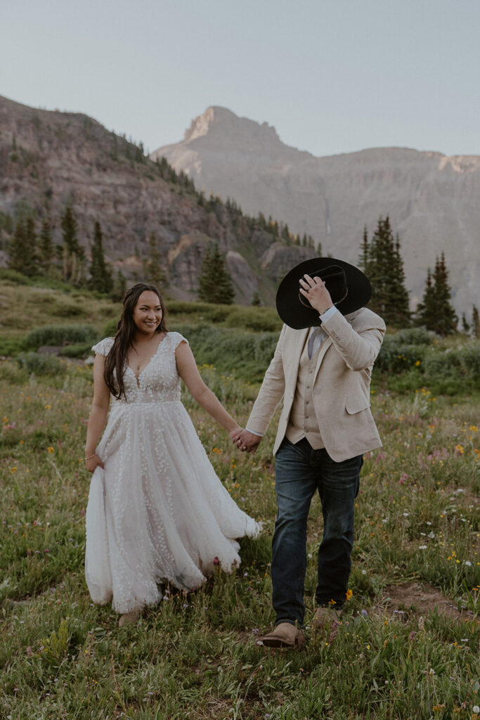 Playful mountain elopement photos in Ouray, Colorado