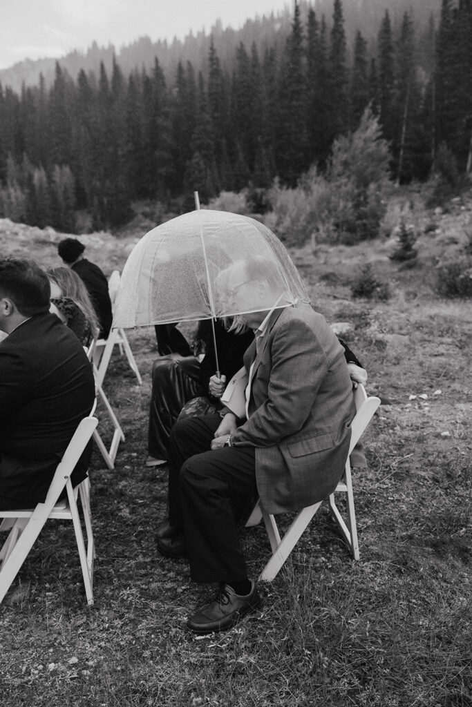 Rainy alpine lakeside elopement in Colorado