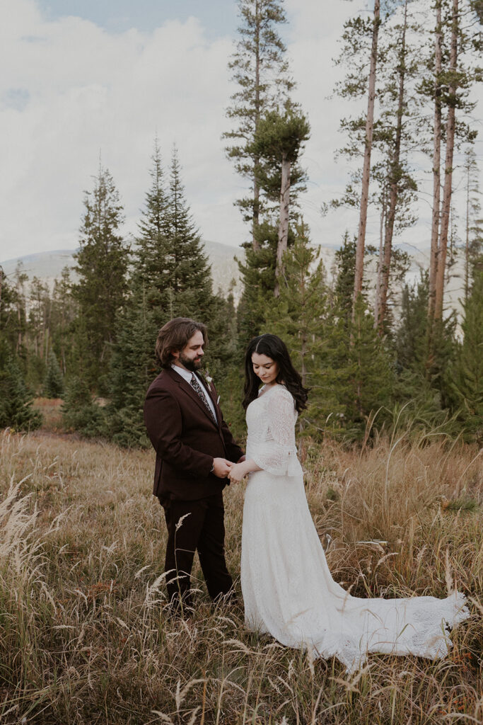 Breckenridge bride and groom first look moment