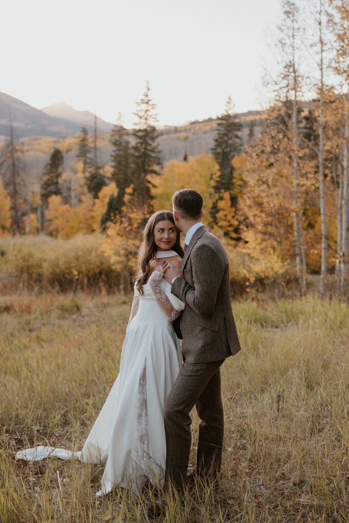 Fall Crested Butte bride and groom portraits