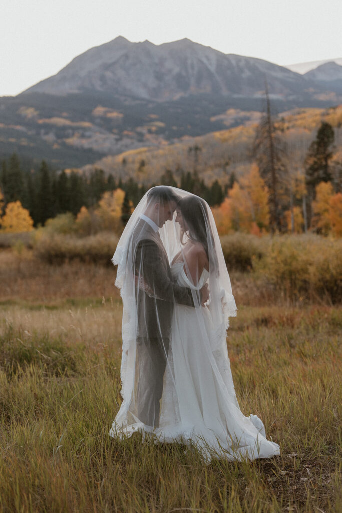 Fall Crested Butte bride and groom portraits