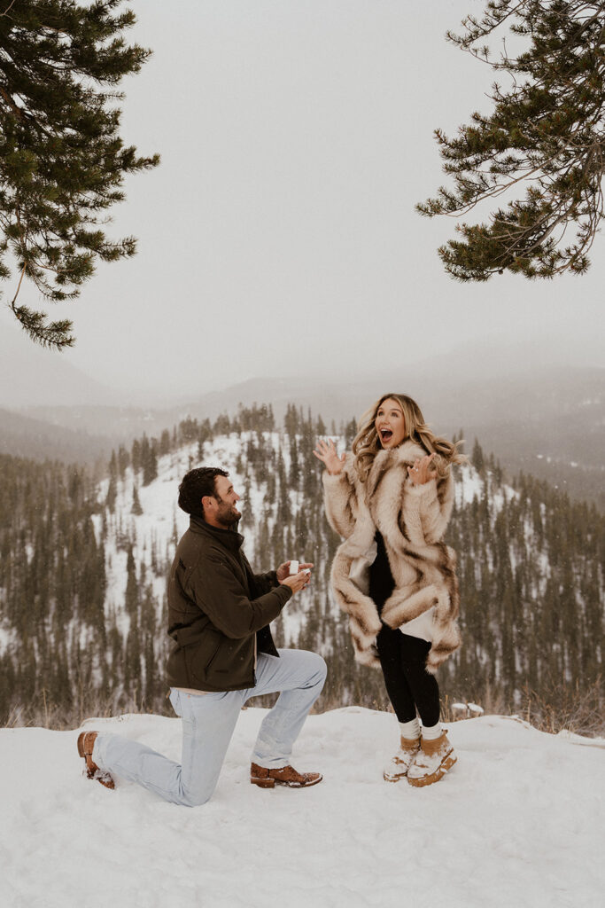 snowy surprise proposal in Breckenridge