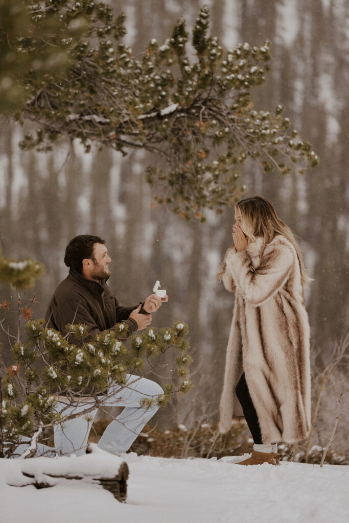 snowy surprise proposal in Breckenridge
