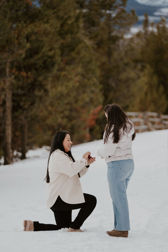 Winter proposal at Windy Point near Lake Dillon