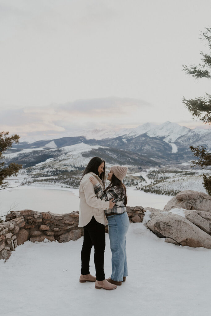 Winter proposal at Windy Point near Lake Dillon