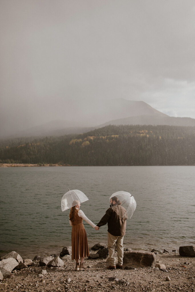 Rainy lake engagement photos in Telluride, Colorado