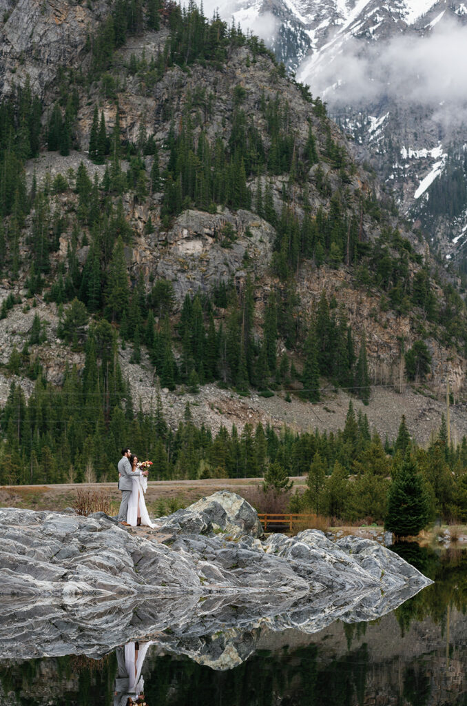 Lakeside elopement portraits in Breckenridge at Officer's Gulch
