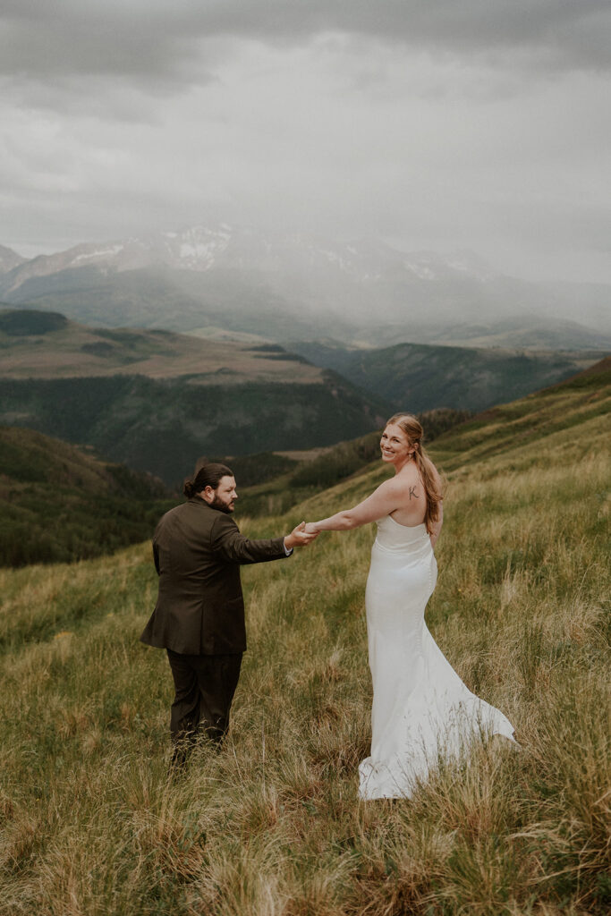 Moody, rainy, foggy mountain elopement in the Colorado mountains