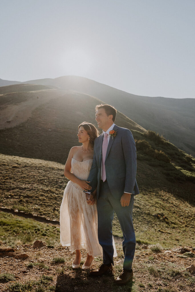 Sunrise mountain top elopement portraits on Loveland Pass in Colorado