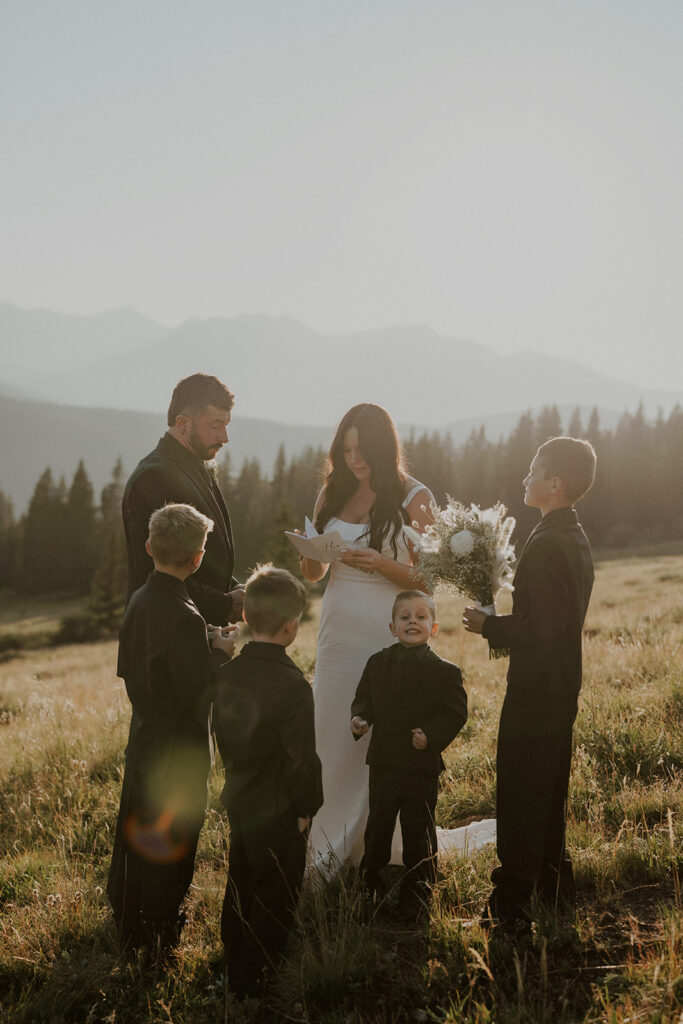 Intimate family elopement ceremony on the mountain in Breckenridge