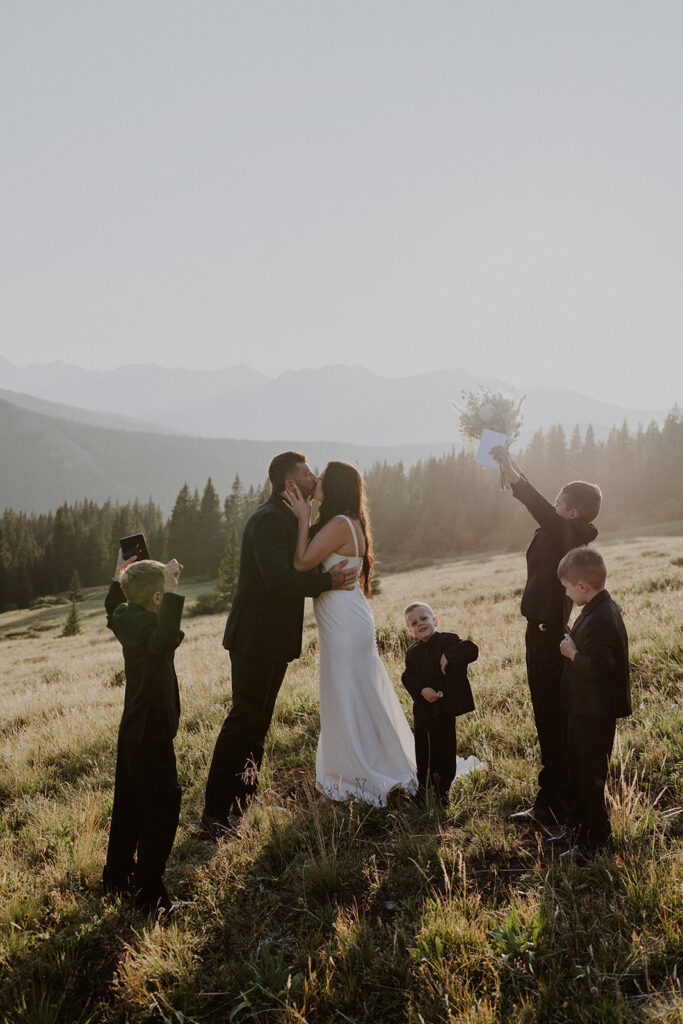 Intimate family elopement ceremony on the mountain in Breckenridge