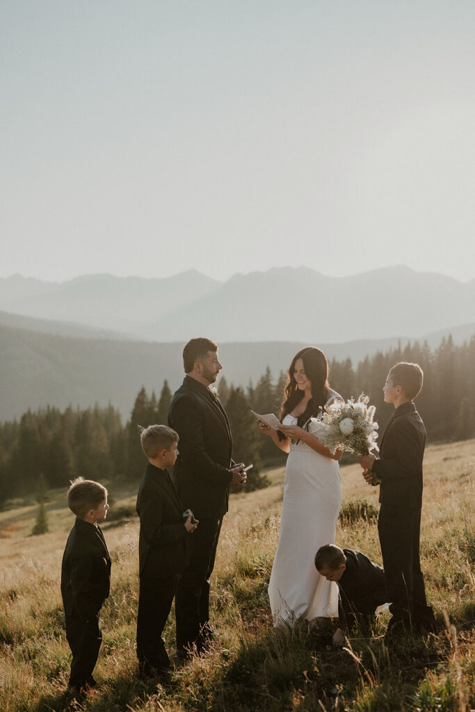 Intimate family elopement ceremony on the mountain in Breckenridge