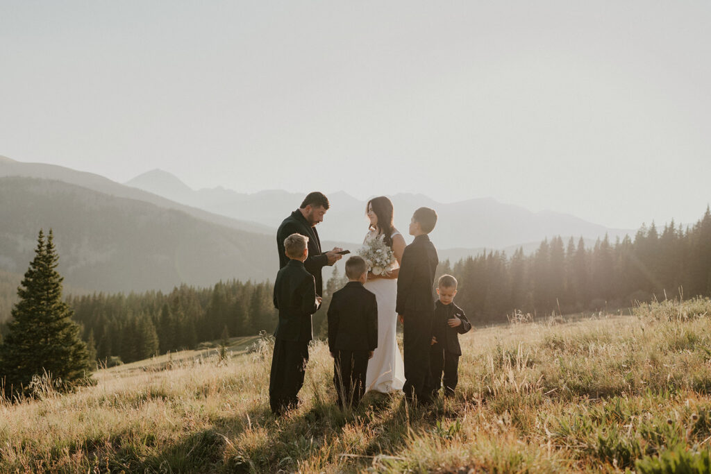 Intimate family elopement ceremony on the mountain in Breckenridge