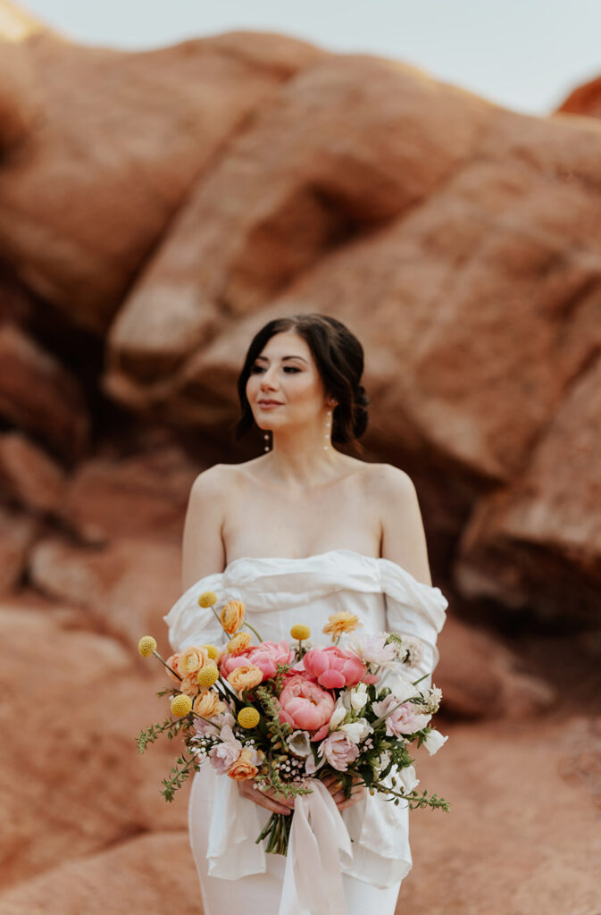 Outdoor bridal portraits in Garden of The Gods for a Colorado Springs elopement