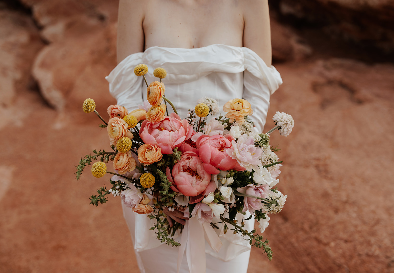 Close up shot of a organic style wedding bouquet made by Provision Floral