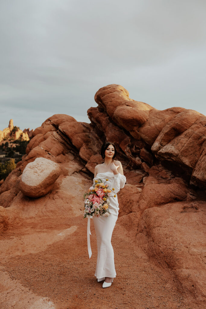 Outdoor bridal portraits in Garden of The Gods for a Colorado Springs elopement