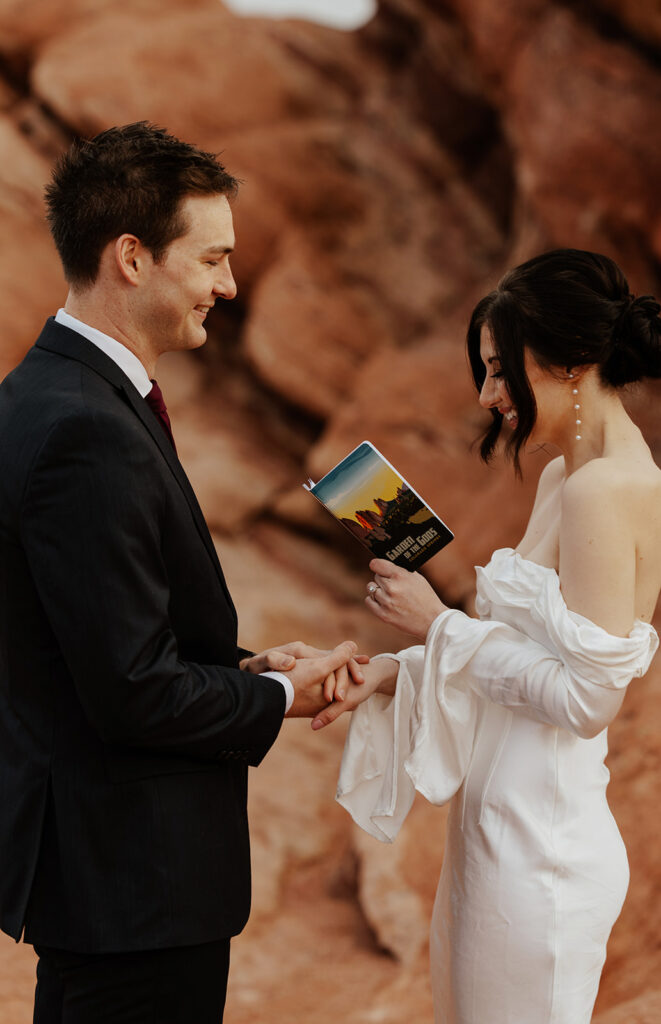 Bride reading her personal vows to her groom