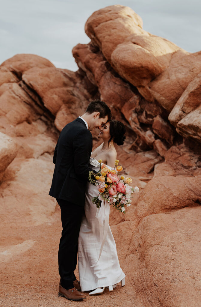 Bride and grooms portraits from their intimate Colorado Spring elopement in Garden of The Gods