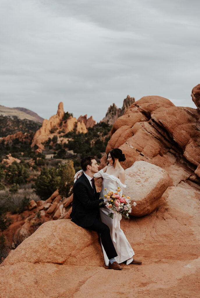 Bride and grooms portraits from their intimate Colorado Spring elopement in Garden of The Gods