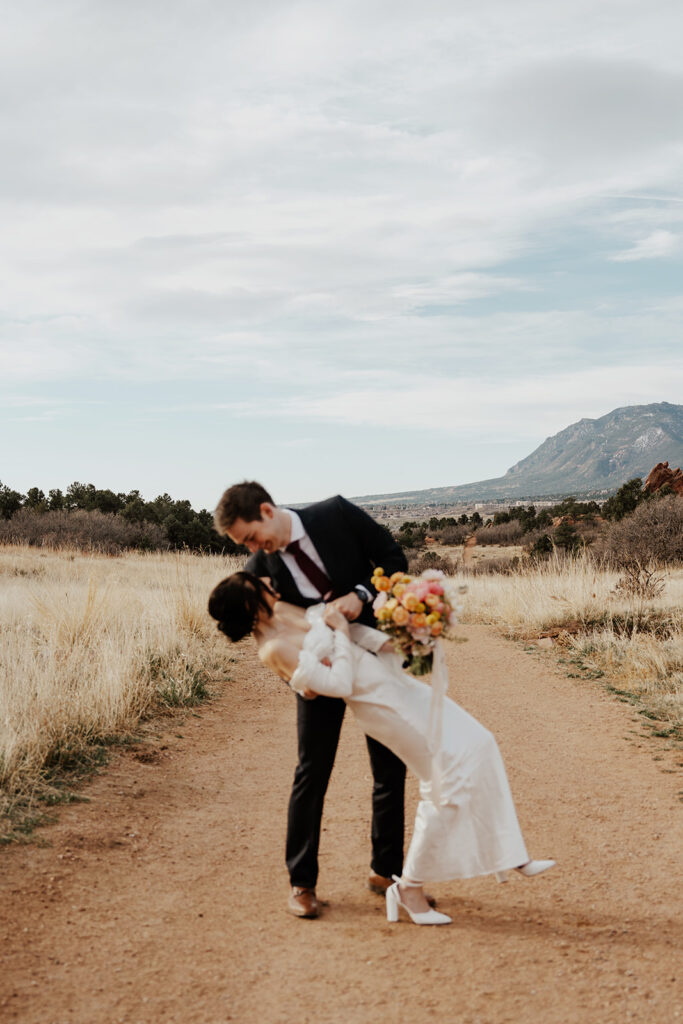 Bride and grooms portraits in Garden of The Gods