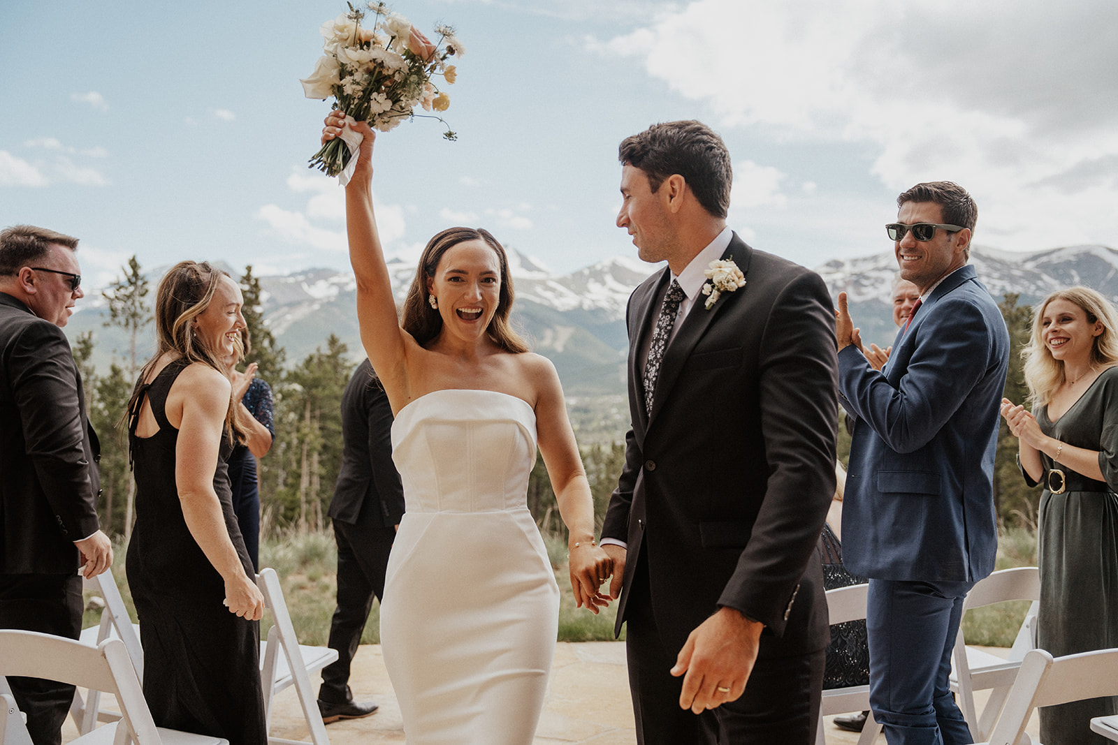 Bride and grooms intimate Airbnb elopement ceremony at Northwoods in Breckenridge, Colorado