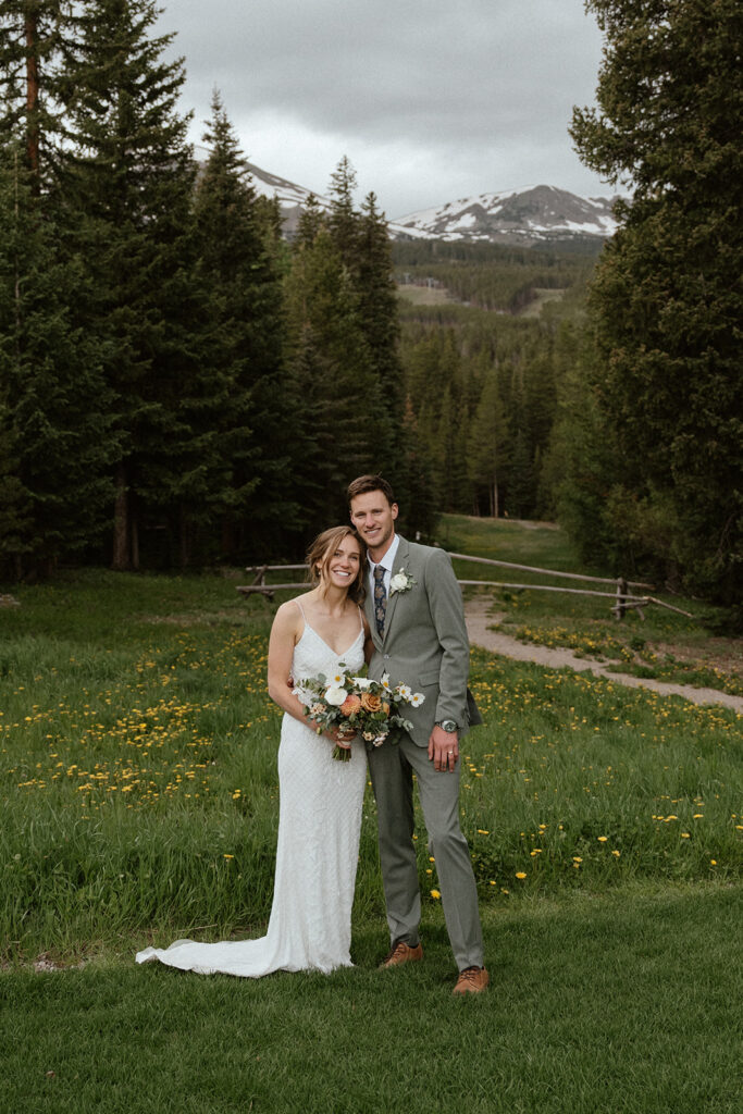 Bride and grooms Colorado mountain elopement portraits in Breckenridge