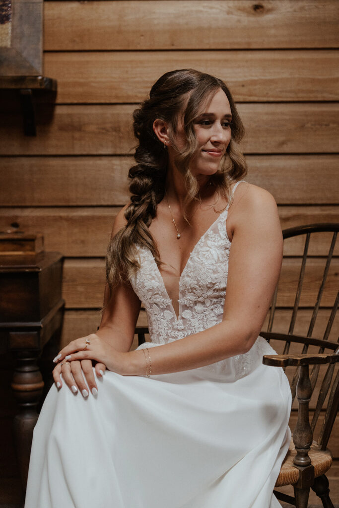 Indoor bridal portraits at a rustic mountain house in Hoosier Pass, Colorado