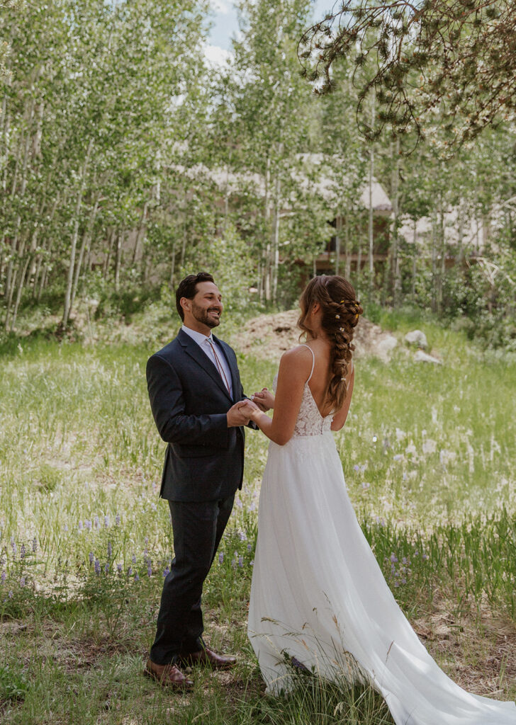 Bride and groom sharing a first look