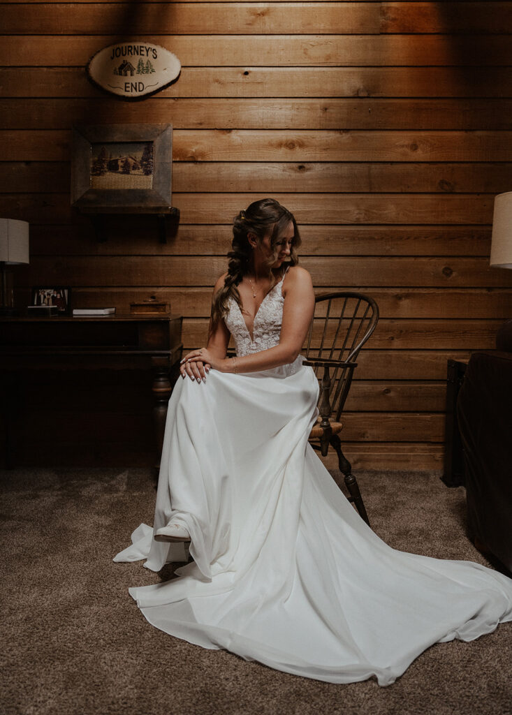 Indoor bridal portraits at a rustic mountain house in Hoosier Pass, Colorado