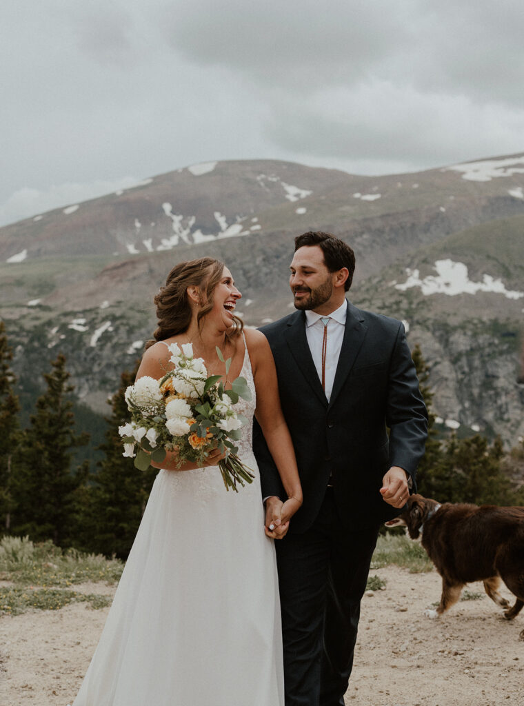 Bride, groom, and their dog during their Hoosier Pass elopement in Colorado