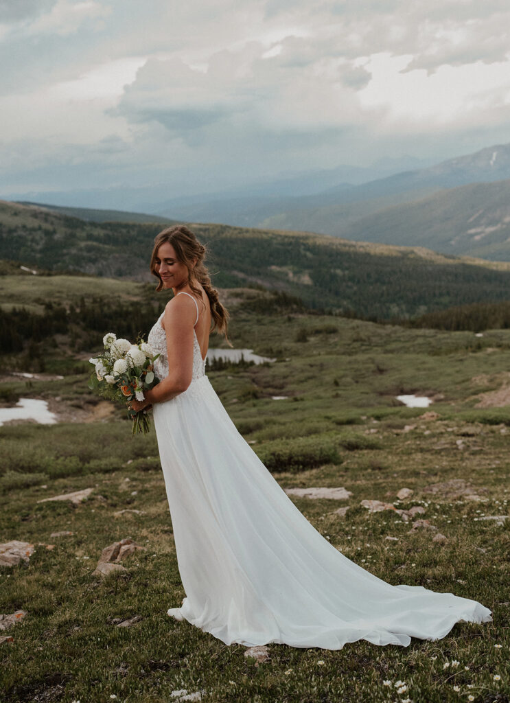 Outdoor bridal portraits in the Colorado mountains at Hoosier Pass