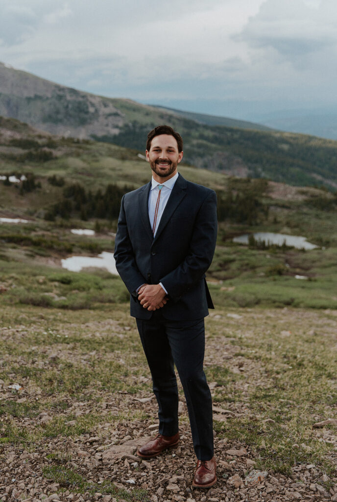 Western grooms elopement portraits in the Colorado mountains of Hoosier Pass