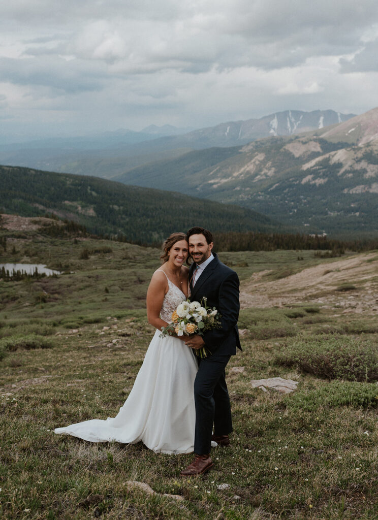 Mountain elopement portraits of a bride and groom during their Hoosier Pass elopement in Colorado