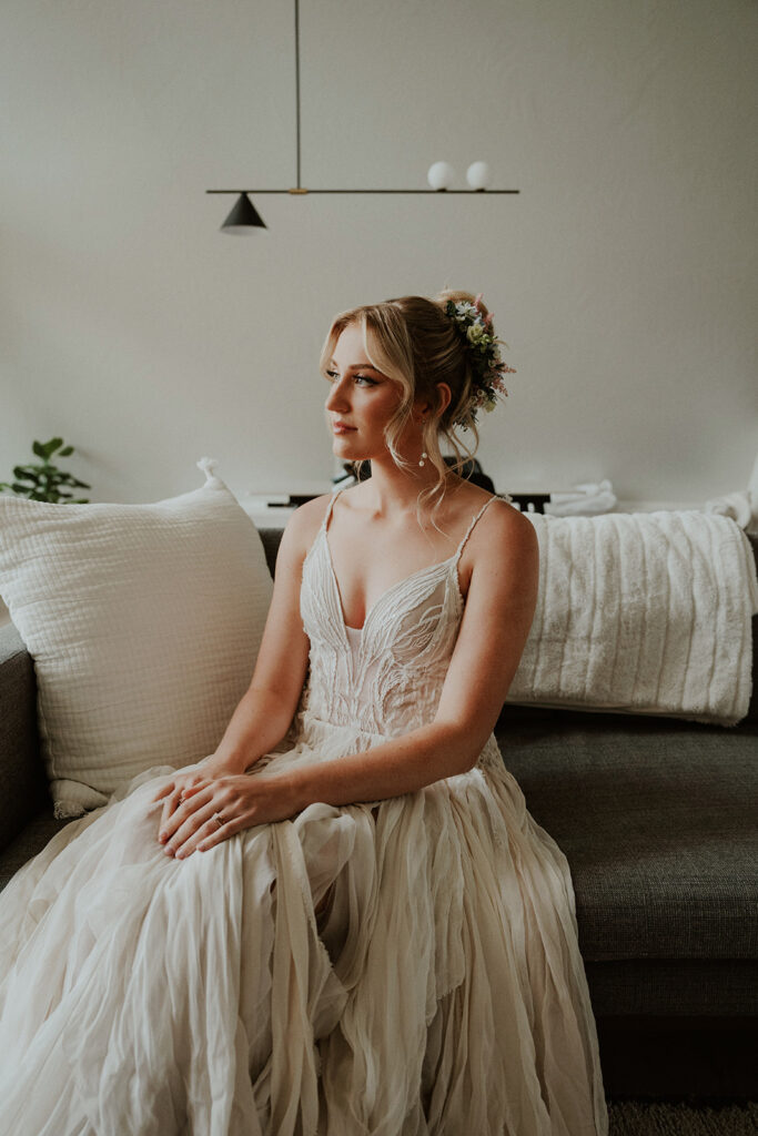 Indoor bridal portraits from an intimate Alaska elopement