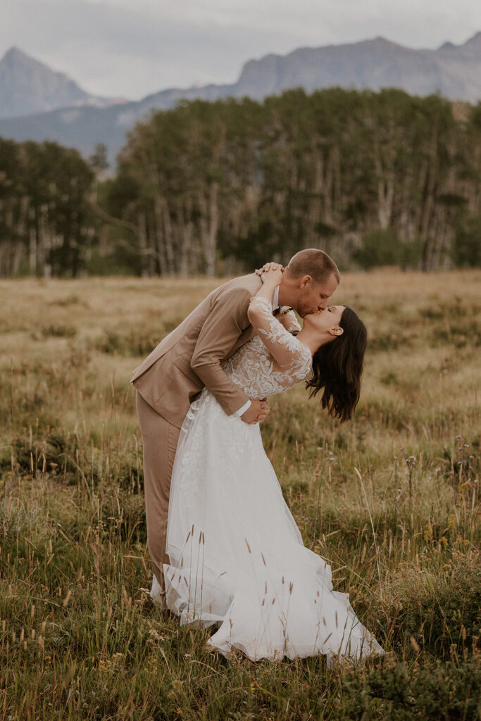 Bride and groom kissing during their Telluride, Colorado elopement