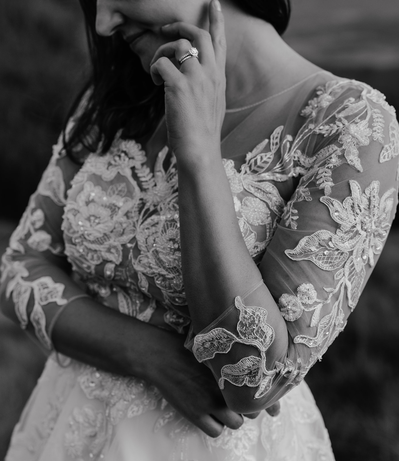 Black and white bridal portrait